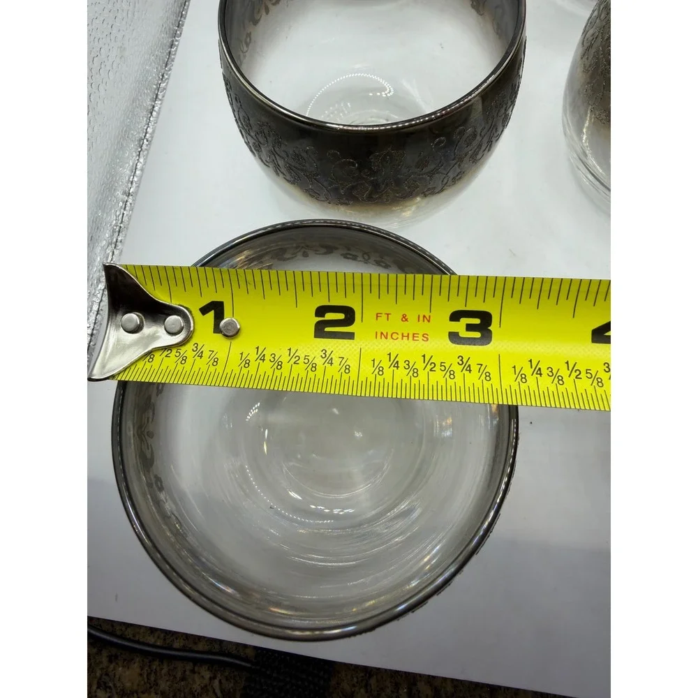 Vintage Silver Ombre Damask Filigree Lowball Whiskey Glasses Set of 6 MCM Style